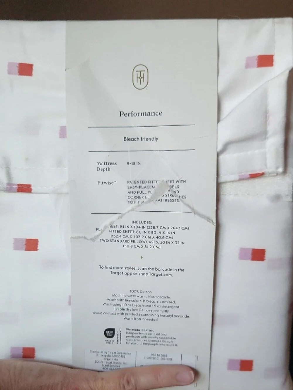Threshold Queen Cotton Performance Sheet Set - White with Coral & Light Pink NWT